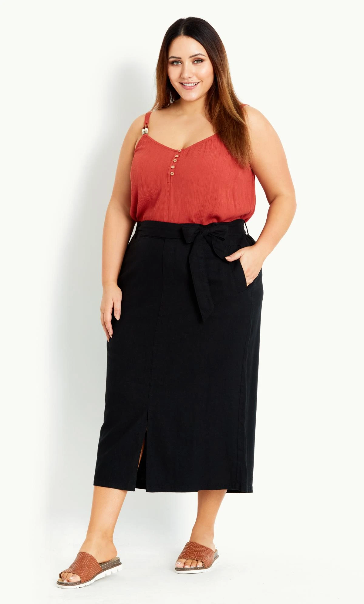 Evans Black Linen Blend Skirt