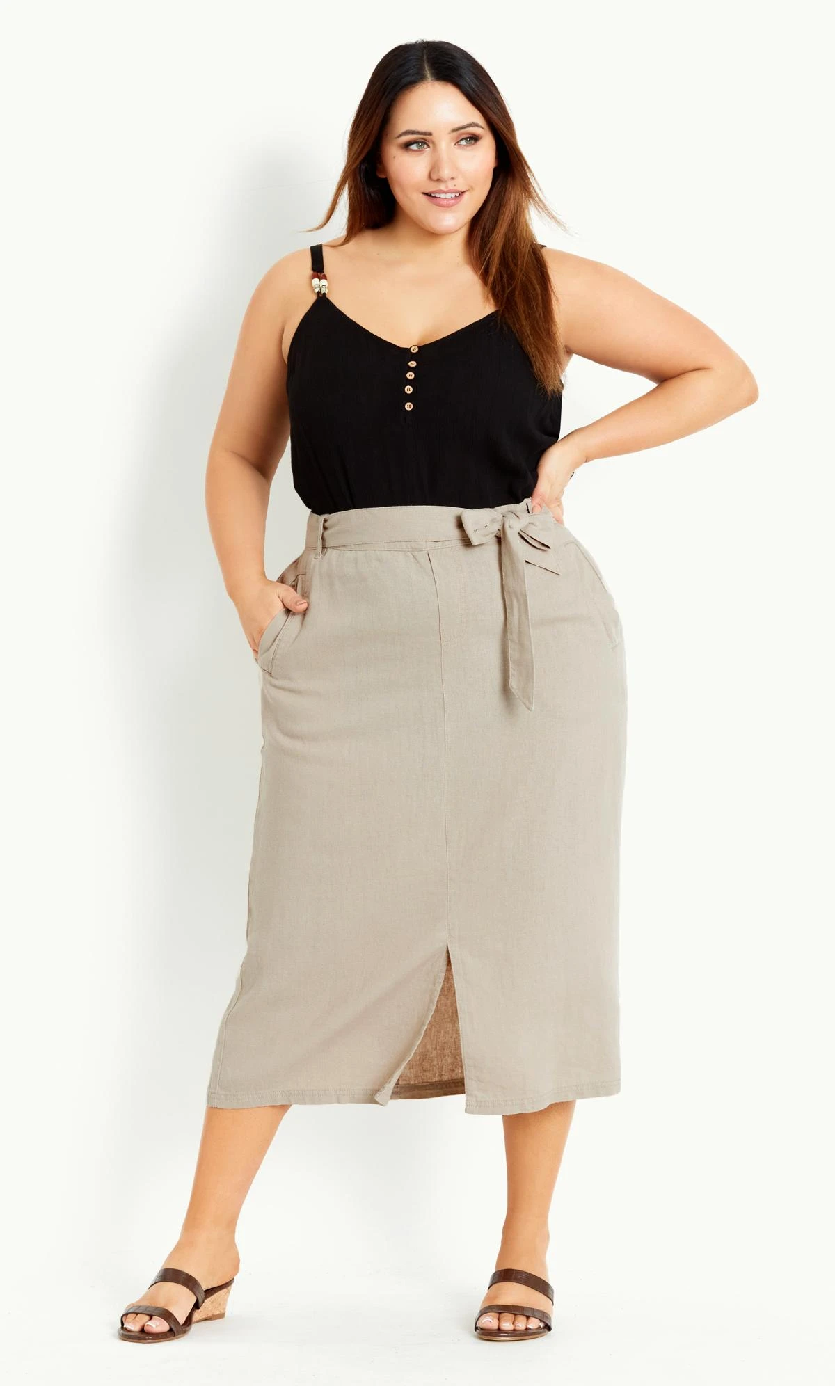 Evans Neutral Linen Blend Skirt
