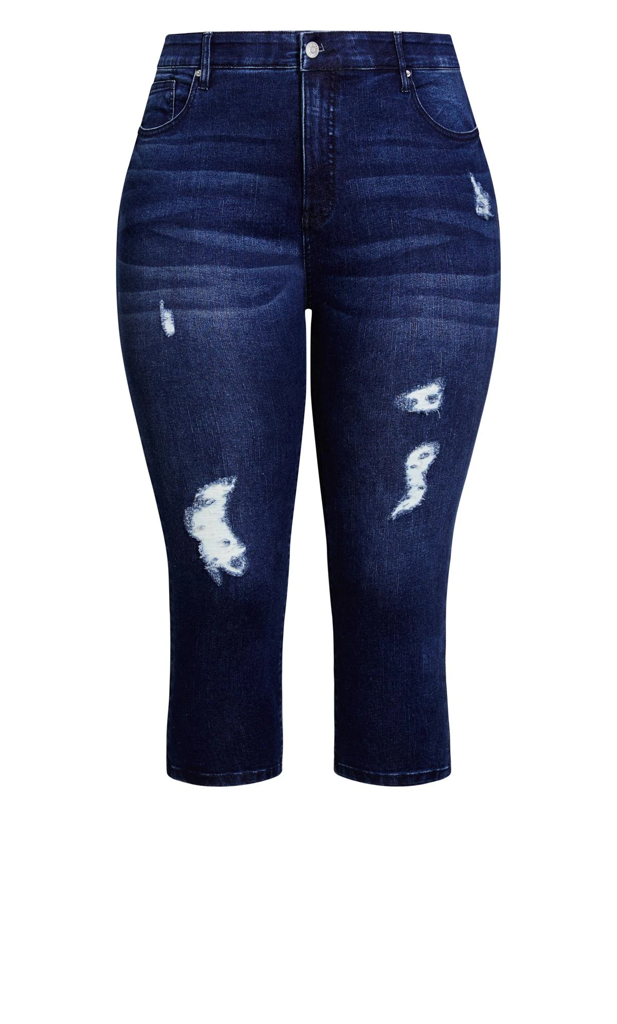 Avenue Blue Dark Wash Ripped Cropped Jeans - Image 7