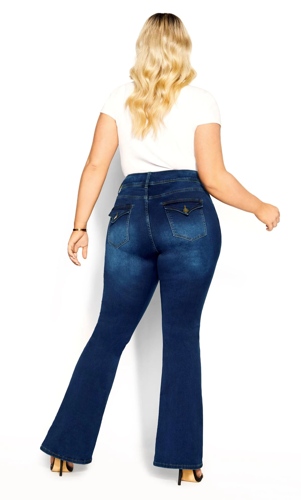 City Chic Blue Dark Wash Flared Jeans - Image 2