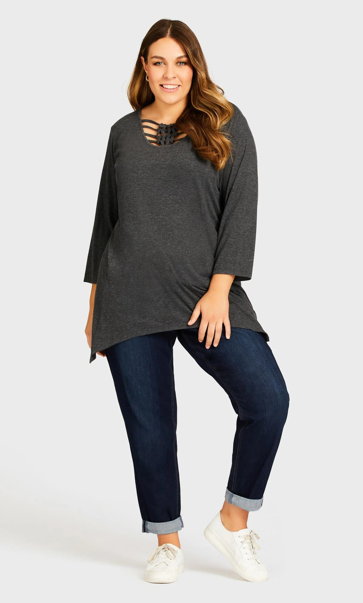 Avenue Blue Dark Wash Stretch Girlfriend Jeans