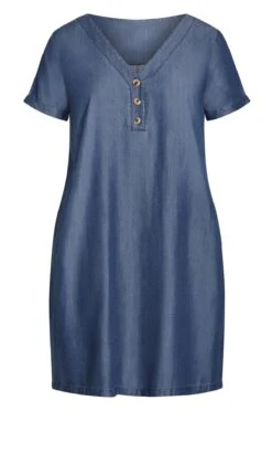 Avenue Indigo Blue Denim Button Shift Dress