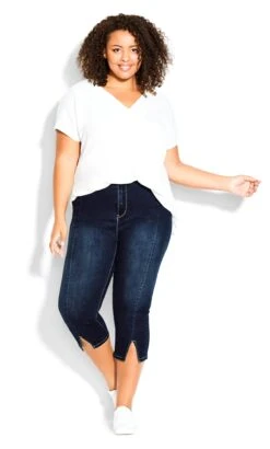 Avenue Blue Dark Wash Split Cropped Jeans