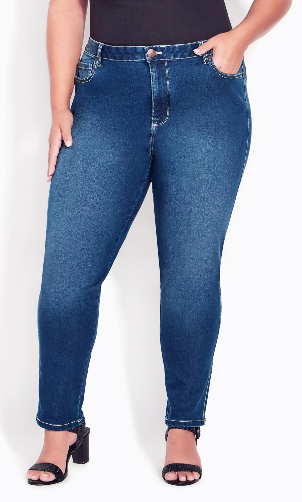 Evans Blue Mid Wash High Waisted Skinny Regular Jeans - Image 3