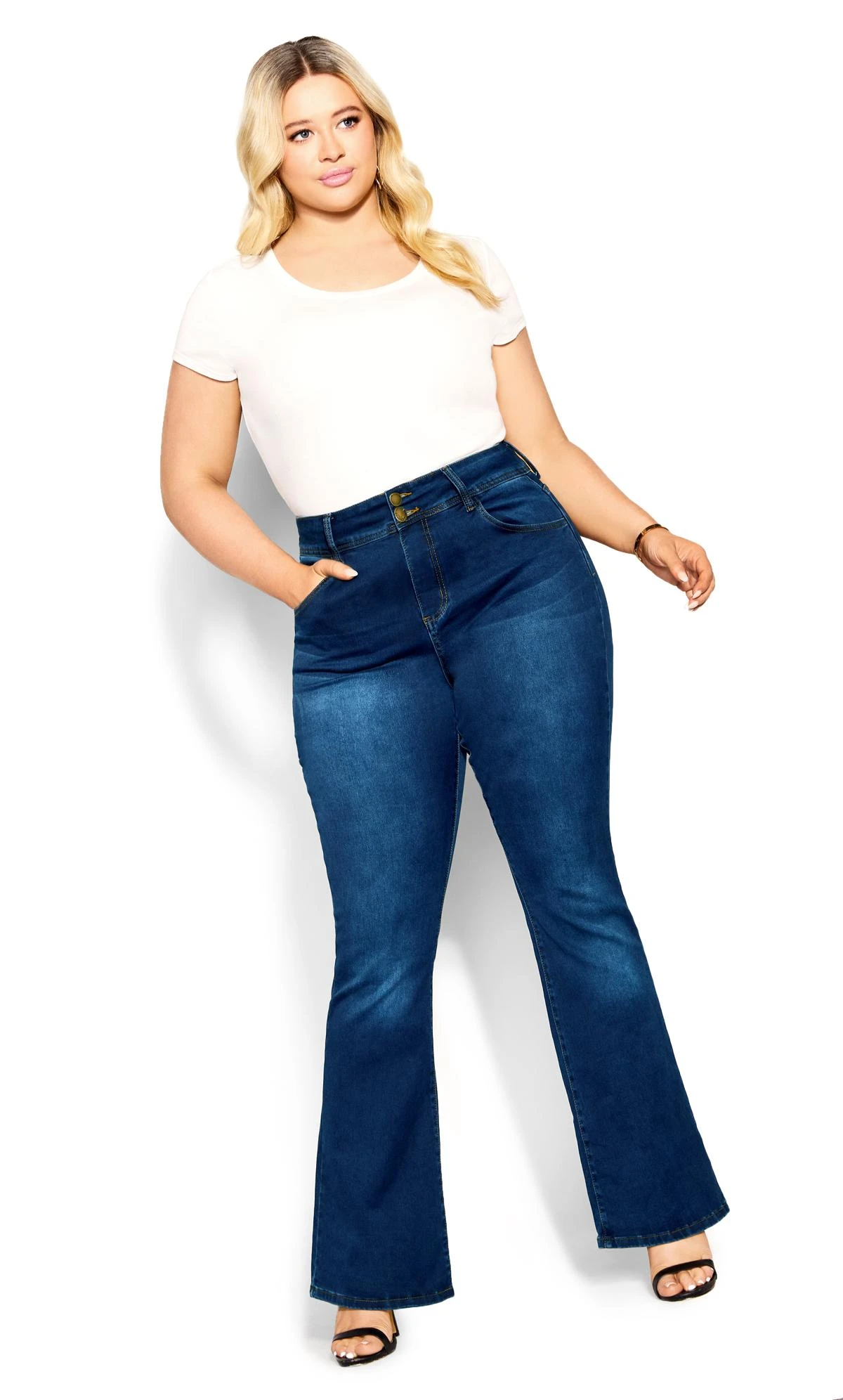 City Chic Blue Dark Wash Flared Jeans - Image 3