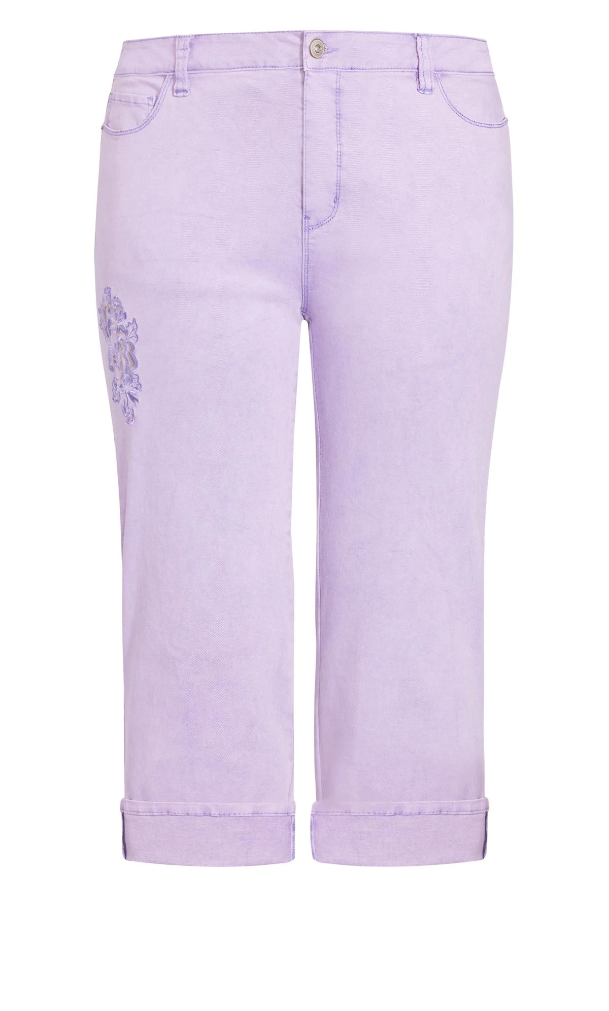 Avenue Purple Embroidered Turn Up Denim Jean - Image 6