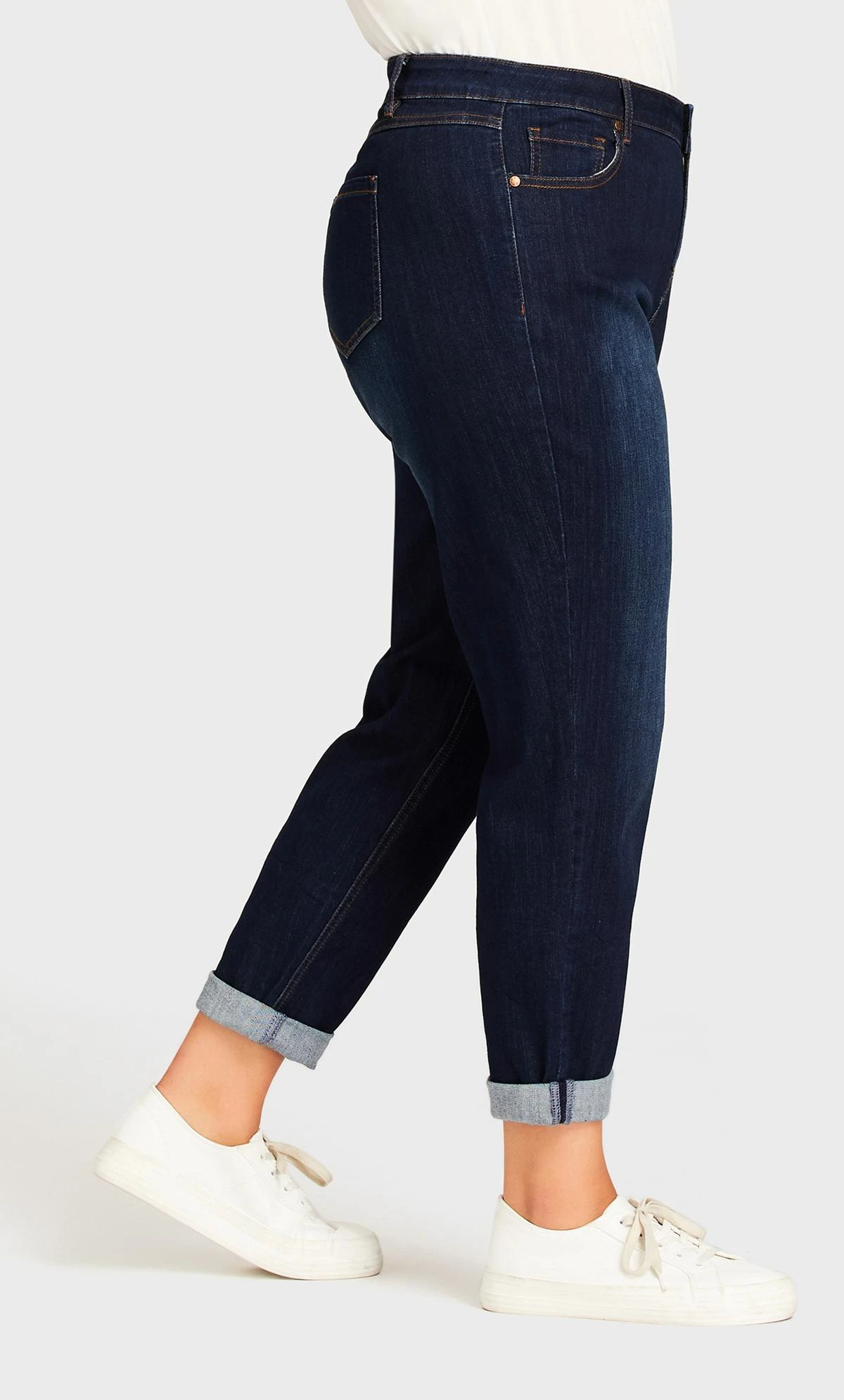 Avenue Blue Dark Wash Stretch Girlfriend Jeans - Image 4