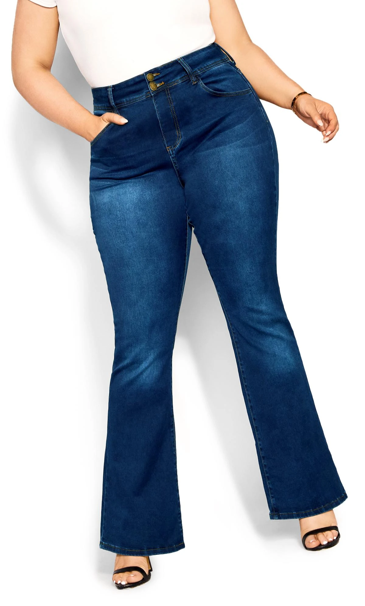 City Chic Blue Dark Wash Flared Jeans - Image 5