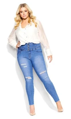 City Chic Blue Corset Ripped Skinny Jeans