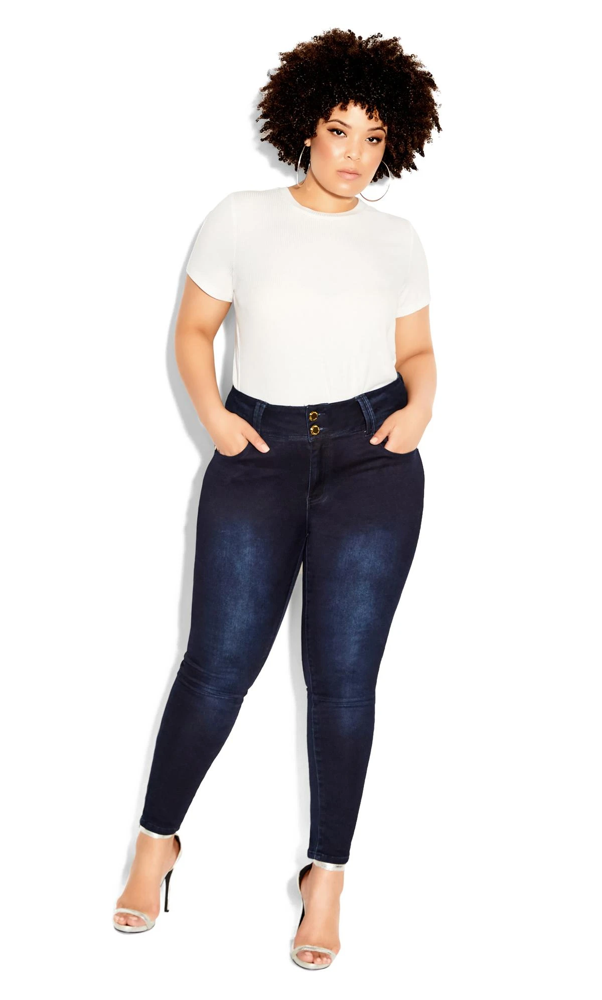 City Chic Dark Blue Denim Regular Length Skinny Jeans - Image 8