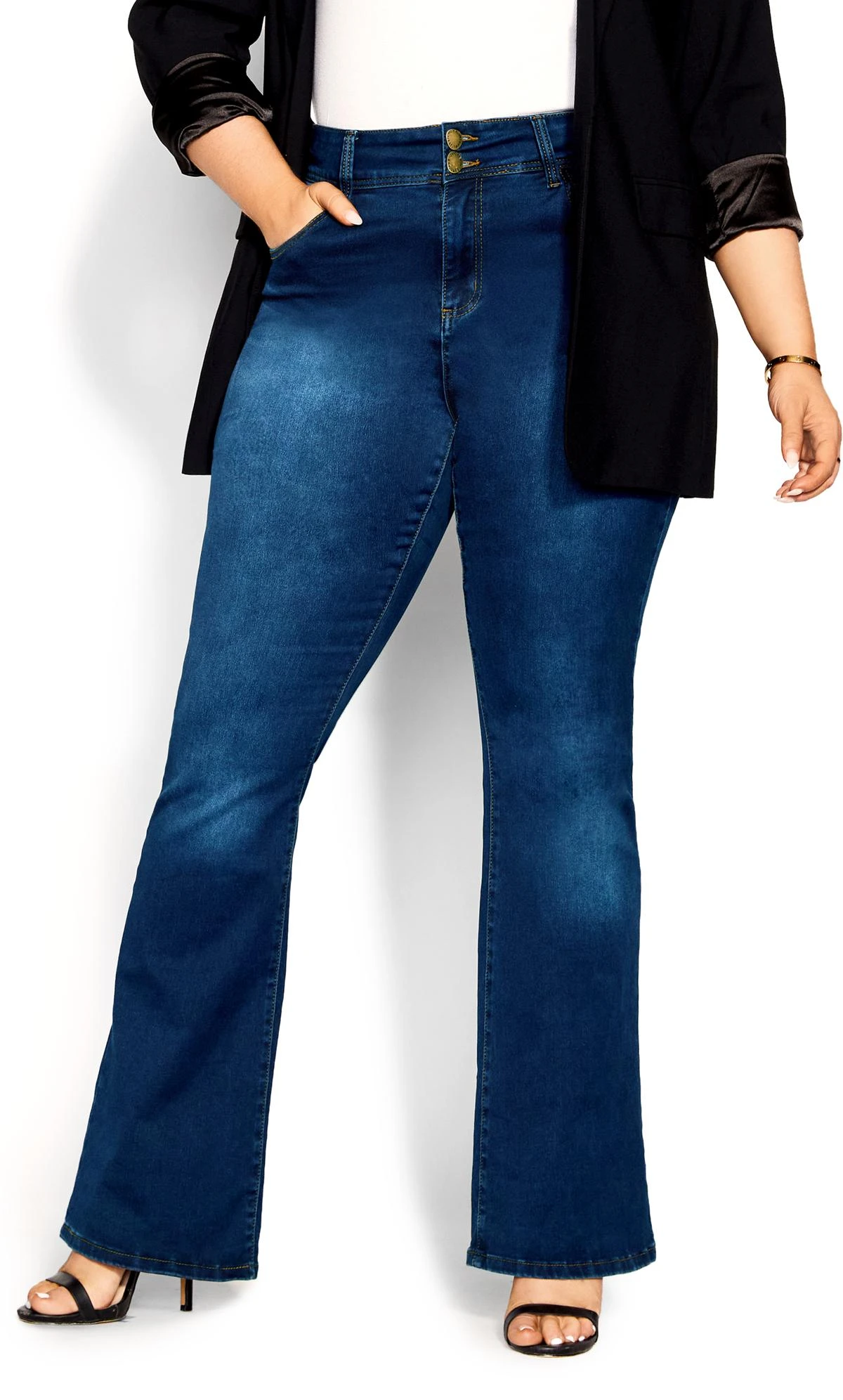 City Chic Blue Dark Wash Flared Jeans - Image 4