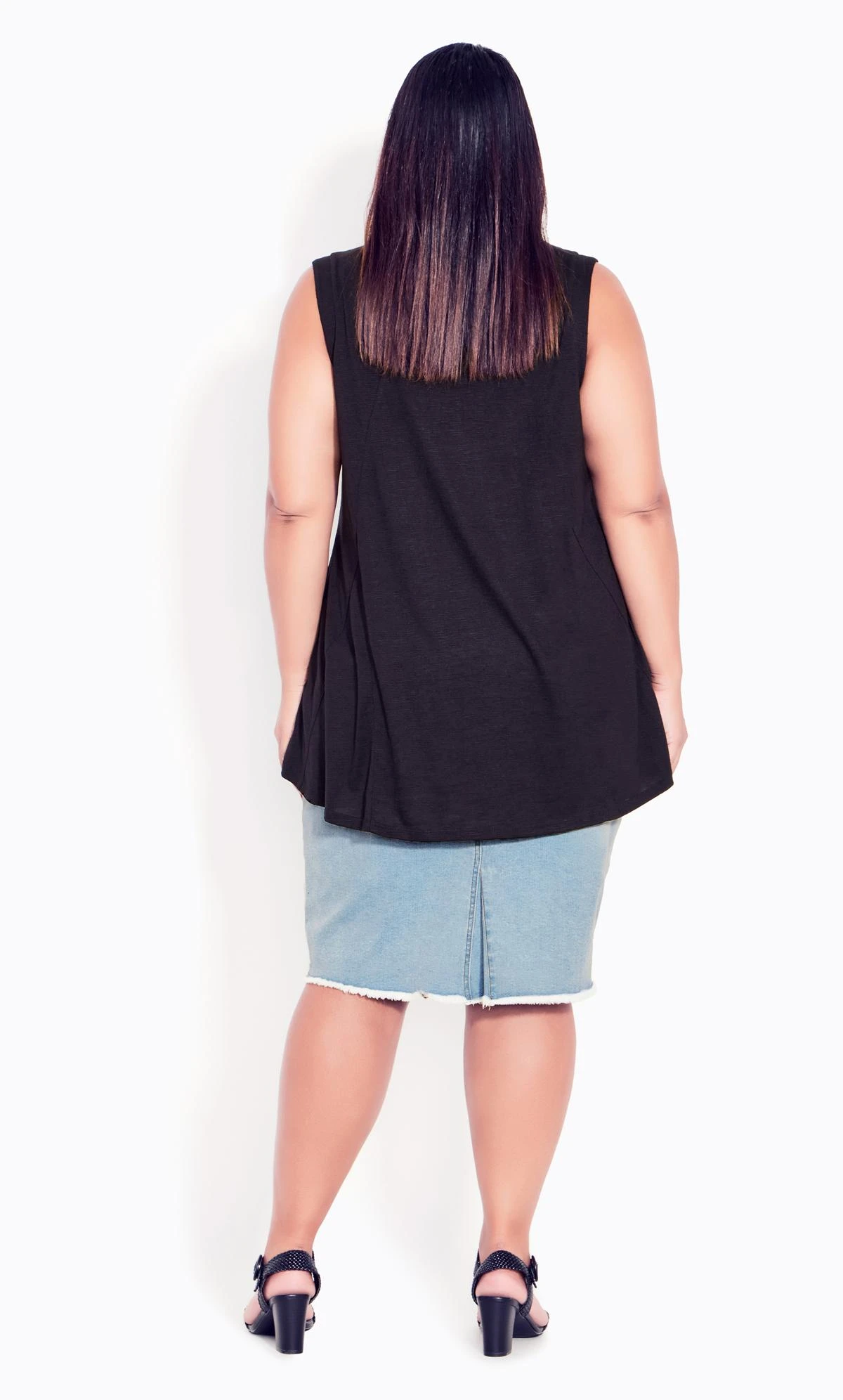 Avenue Blue Light Wash Raw Hem Denim Midi Skirt - Image 2