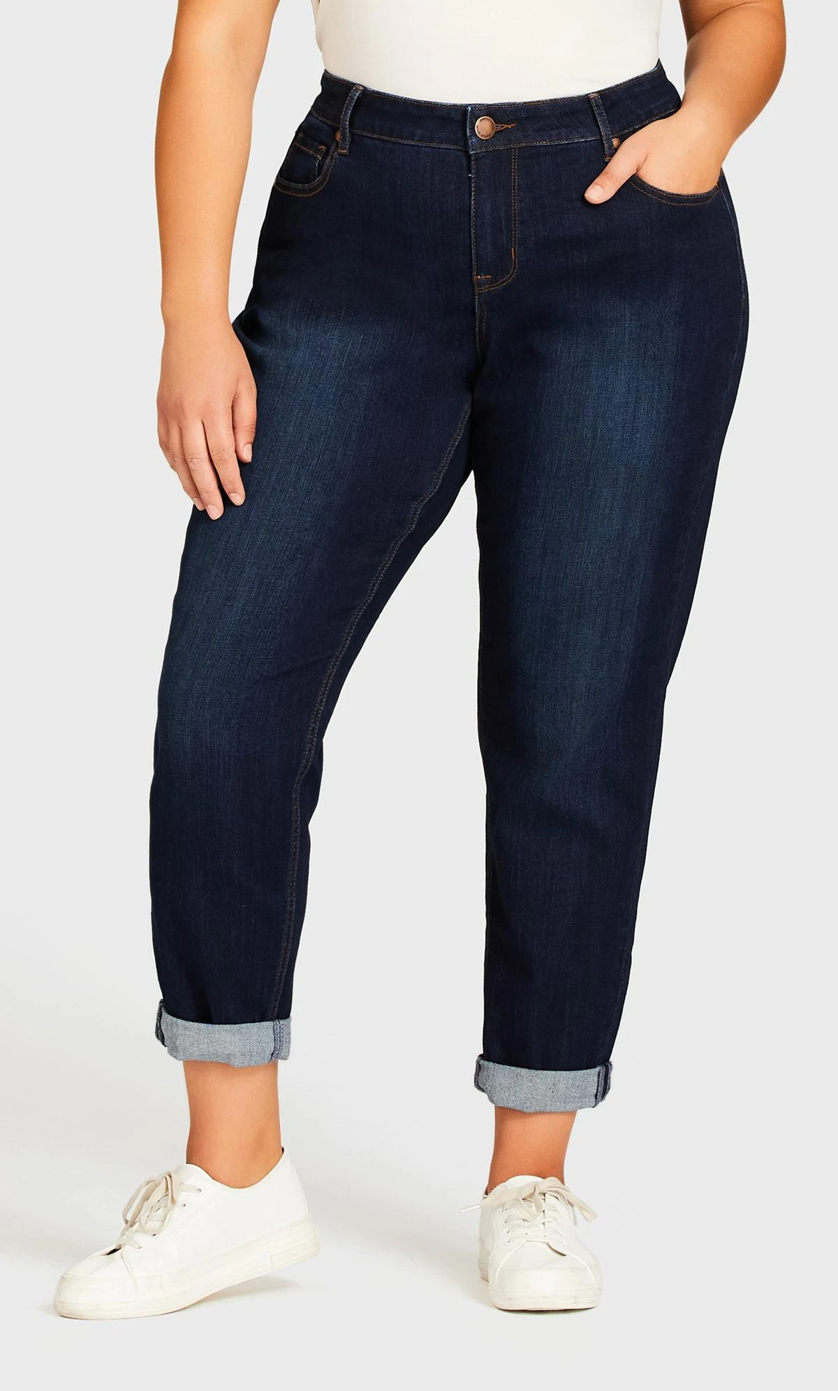Avenue Blue Dark Wash Stretch Girlfriend Jeans - Image 3