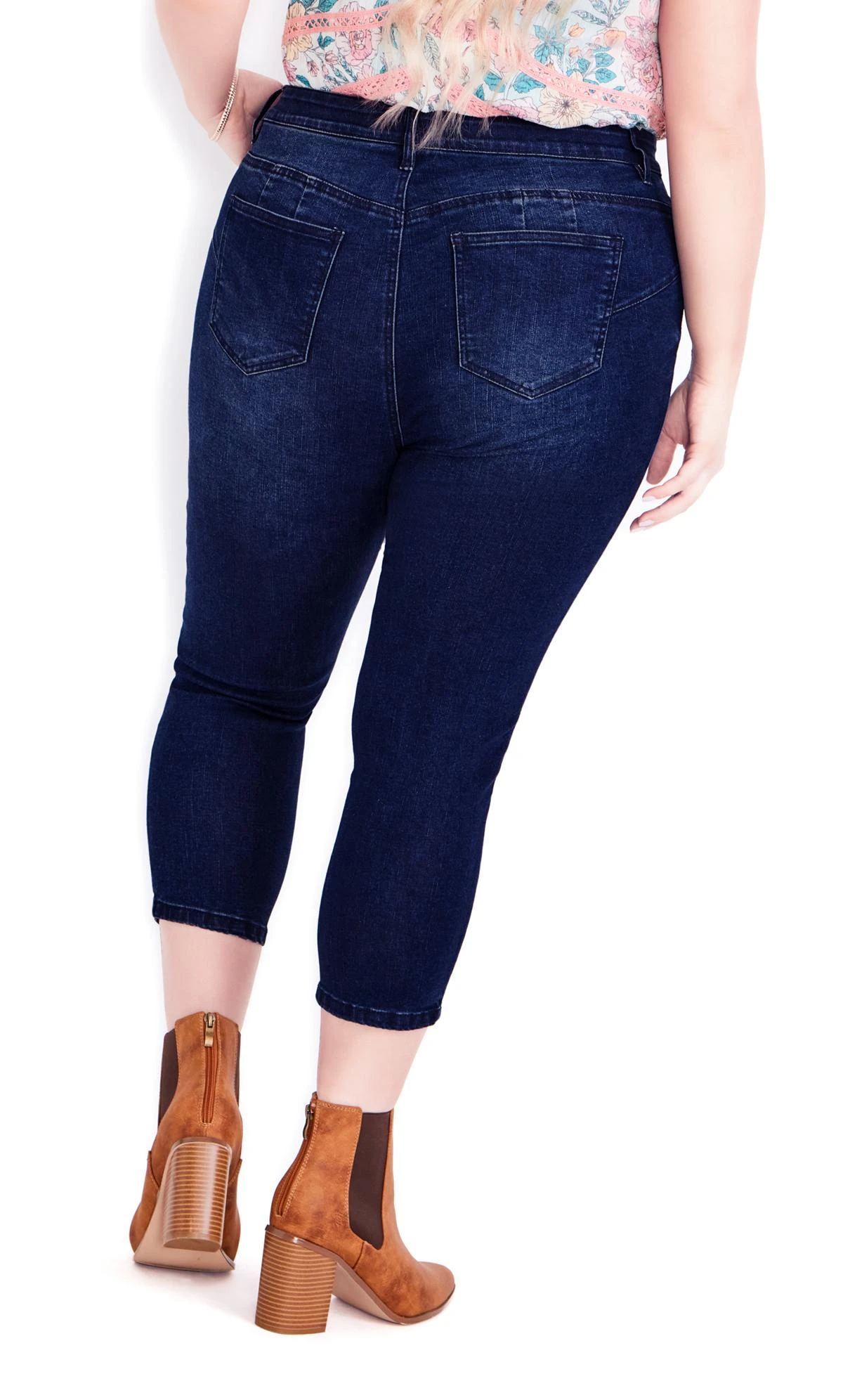 Avenue Blue Dark Wash Ripped Cropped Jeans - Image 5