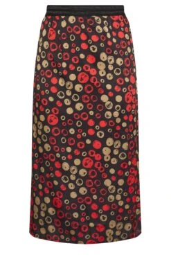 City Chic Manon Baptiste Red & Black Circle Print Midi Skirt